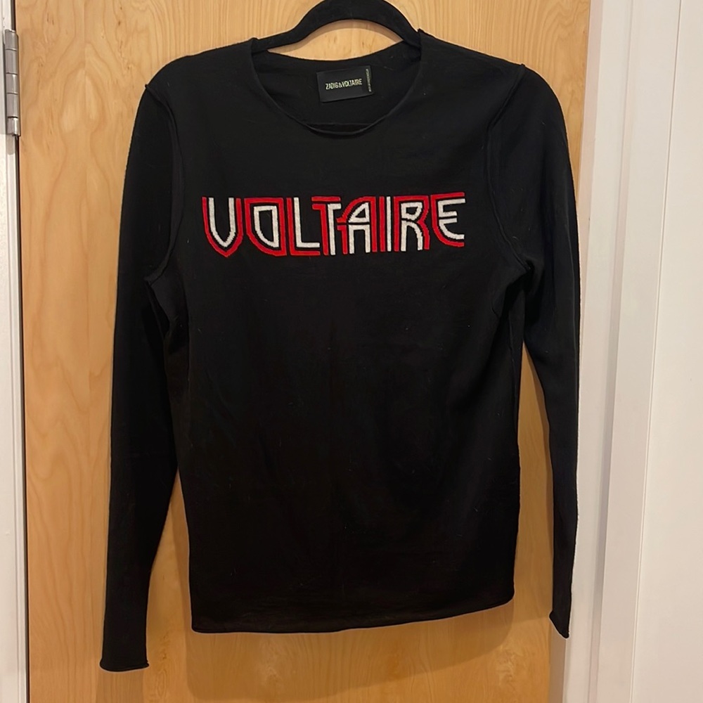 Zadig & Voltaire Merino Wool Black and Red logo sweater